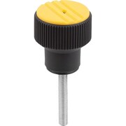 KIPP Torque Knurled Knob Size:3 D=M06X60, Thermoplastic Black Ral7021, Comp:Steel, Cap:Yellow Ral1021 K0277.3067X60